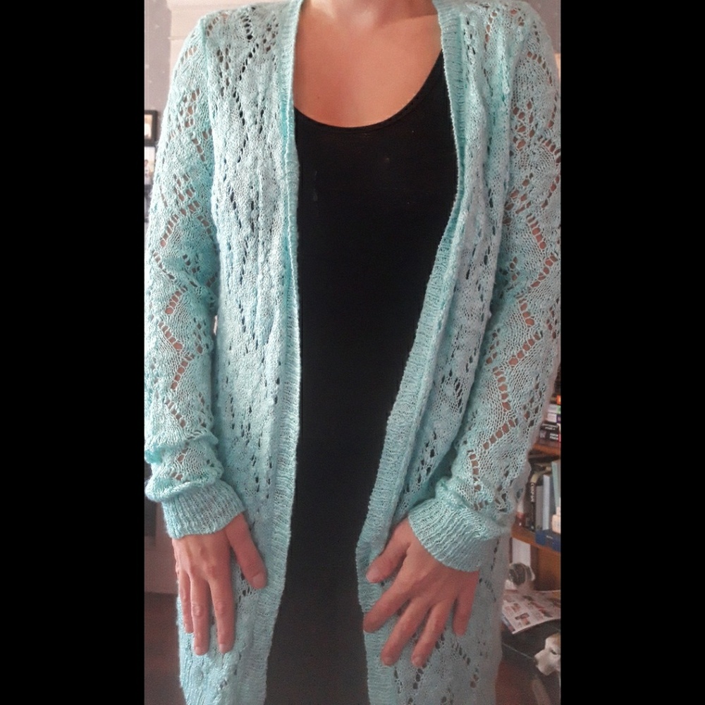 Teal lace open front cardigan